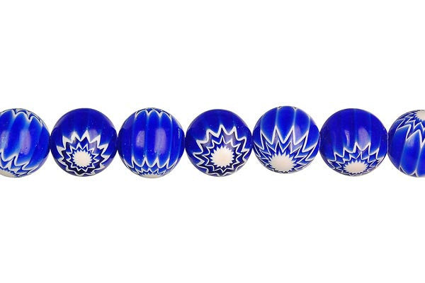 Chevron Glass Beads - Bead Round Blue - 10mm - 15-16-inch - unbranded beads for jewelry making