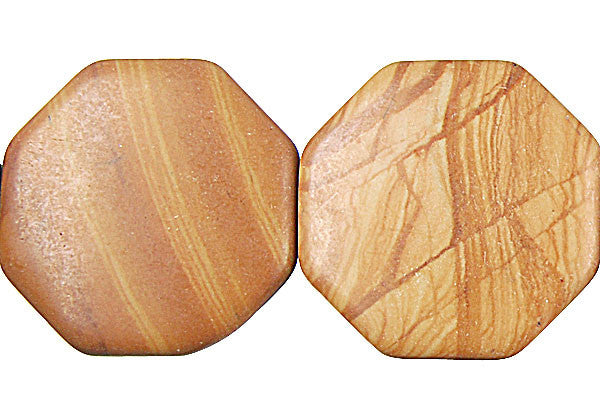 Wood Jasper Octagon - 35mm - Piece - unbranded Wood Jasper pendant for jewelry making