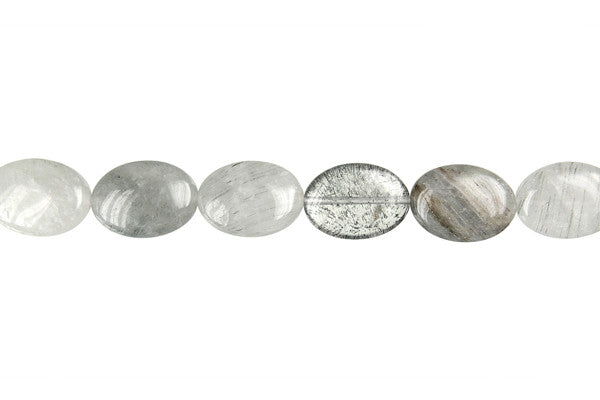Gray Tourmalined Quartz Beads - Flat Oval Beads - 10x14mm - 16-inch - unbranded beads for jewelry making