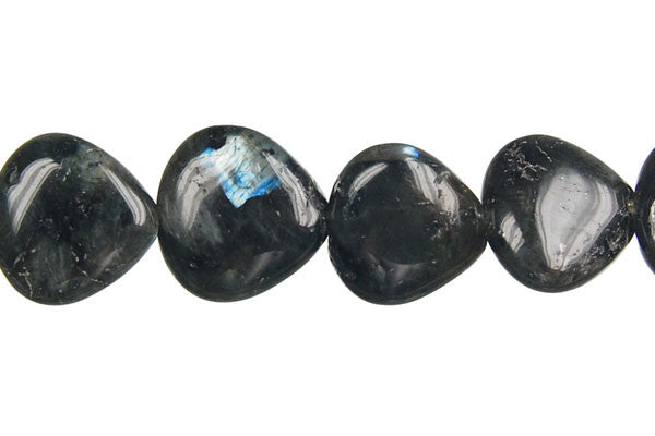 Larvikite Beads - Flat Heart Briolette (Vertical Drilled) (Black) - 13x13mm - 16-inch - unbranded beads for jewelry making