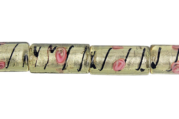 Lampwork Foil Glass Round & Coin Beads - Tube - Topaz - 10x20mm 16-inch - unbranded beads for jewelry making