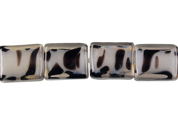 Lampwork Glass Beads - Dalmatian Flat Rectangle Smoky - 12x15mm - 16-inch - unbranded beads for jewelry making