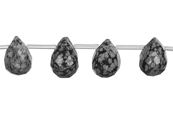 Snowflake Obsidian Beads - Faceted Briolette - 10x14mm - 16-inch - unbranded beads for jewelry making
