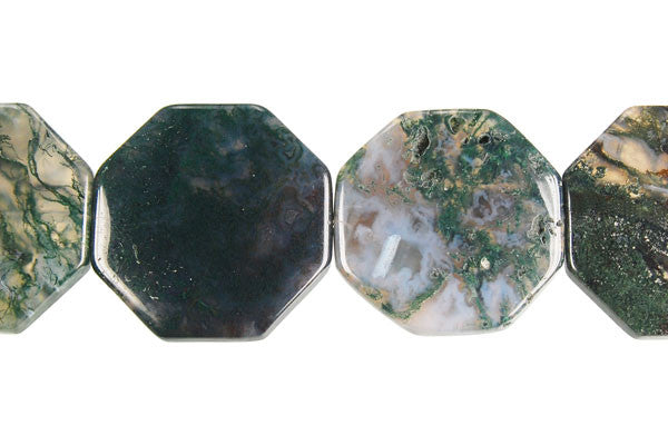 Moss Agate Beads - Octagon - 30mm - 16-inch - unbranded beads for jewelry making
