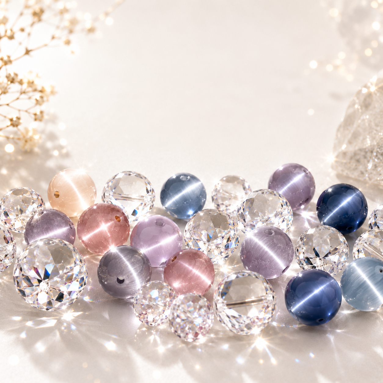 Crystal Glass & Cat's Eye Beads