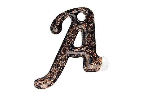 Black Alphabet A lampwork glass pendant 44x54mm SKU 200521