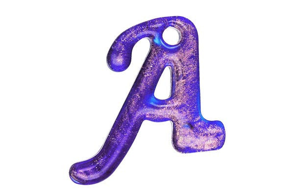 Blue Alphabet A lampwork glass pendant 44x54mm SKU 200522