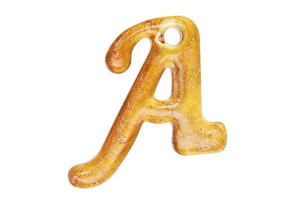Champagne Alphabet A lampwork glass pendant 44x54mm SKU 200523