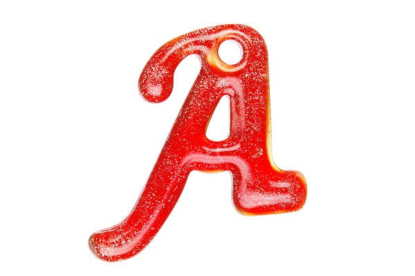 Red Alphabet A lampwork glass pendant 44x54mm SKU 200524