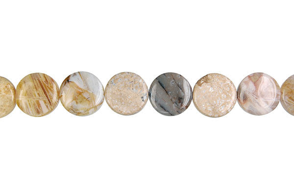 Bamboo Leaf Agate Beads - Coin - 12x12mm - 16-inch - unbranded beads for jewelry making