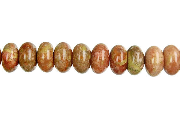 Unakite Beads - Rondelle - 6x10mm - 16-inch - unbranded beads for jewelry making