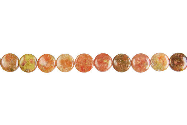 Unakite Beads - Coin - 8x8mm - 16-inch - unbranded beads for jewelry making