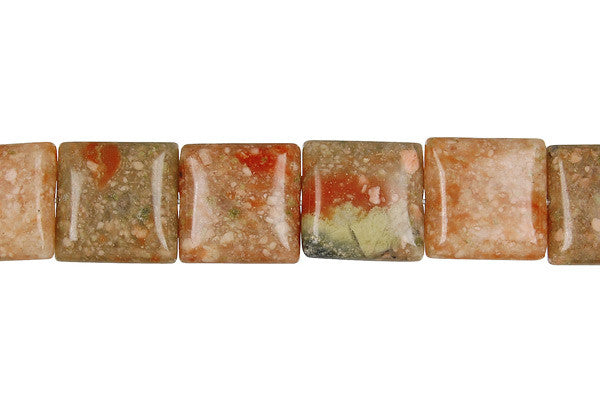 Unakite Beads - Flat Square - 12x12mm - 16-inch - unbranded beads for jewelry making