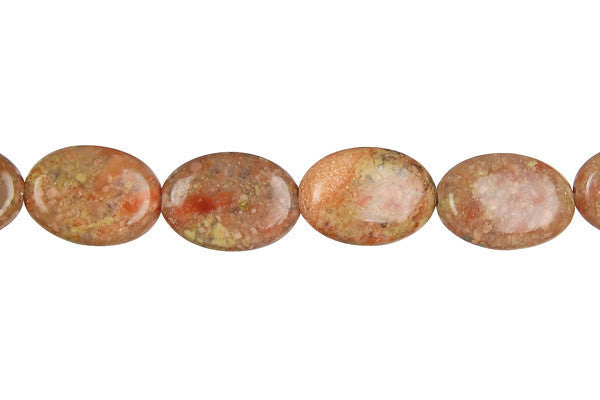 Unakite Beads - Flat Oval - 10x14mm - 16-inch - unbranded beads for jewelry making