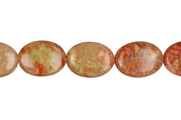 Unakite Beads - Flat Oval - 12x16mm - 16-inch - unbranded beads for jewelry making