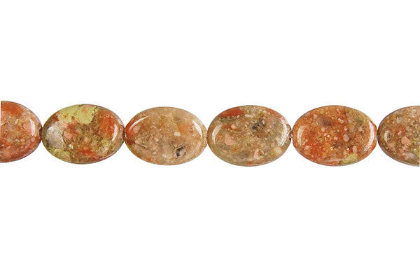 Unakite Beads - Flat Oval - 8x12mm - 16-inch - unbranded beads for jewelry making