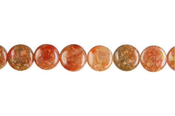 Unakite Beads - Button - 14x14mm - 16-inch - unbranded beads for jewelry making