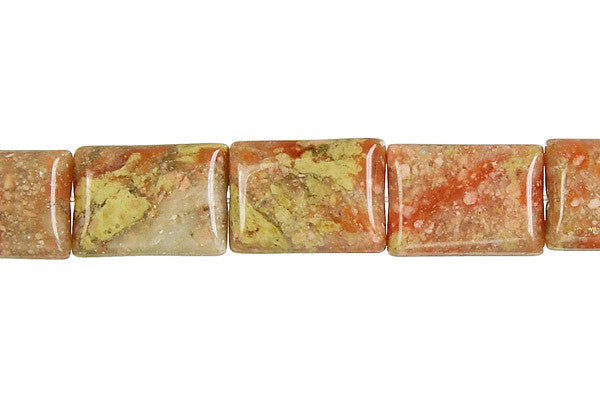 Unakite Beads - Flat Rectangle - 12x16mm - 16-inch - unbranded beads for jewelry making