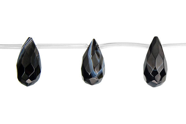 Black Sardonyx Beads - Black - Faceted Thin Briolette - 8x16mm - 16-inch - unbranded beads for jewelry making