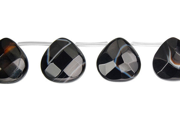 Black Sardonyx Beads - Black - Faceted Flat Heart Briolette - 15x15mm - 16-inch - unbranded beads for jewelry making