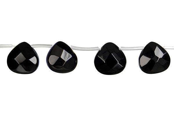Black Onyx Beads - AAA) Faceted Flat Heart Briolette - 15x15mm - 16-inch - unbranded beads for jewelry making