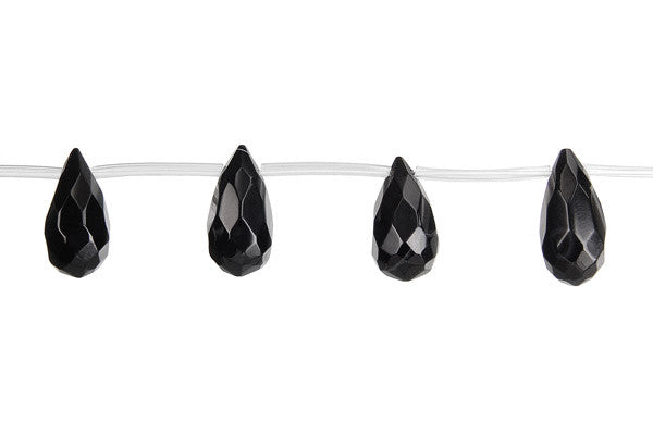 Black Onyx Beads - AAA) Faceted Thin Briolette - 8x16mm - 16-inch - unbranded beads for jewelry making
