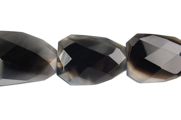 Black Onyx Beads - Faceted Slab (Partial Transparent) - 22x30mm - 16-inch - unbranded beads for jewelry making