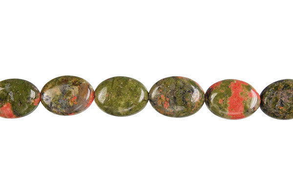 Unakite Beads - Brazil) Flat Oval - 8x12mm - 16-inch - unbranded beads for jewelry making