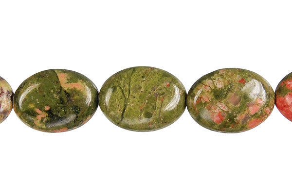 Unakite Beads - Brazil) Flat Oval - 12x16mm - 16-inch - unbranded beads for jewelry making