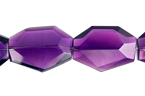 Amethyst Quartz Glass Beads - Faceted Slab - 25x35mm - 16-inch - unbranded beads for jewelry making