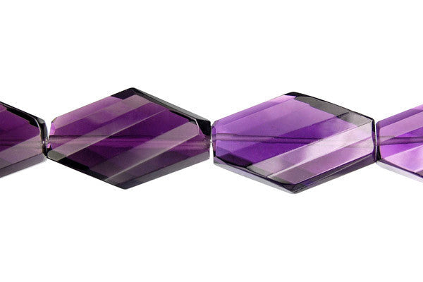 Amethyst Quartz Glass Beads - Twisted Diamond - 20x30mm - 16-inch - unbranded beads for jewelry making