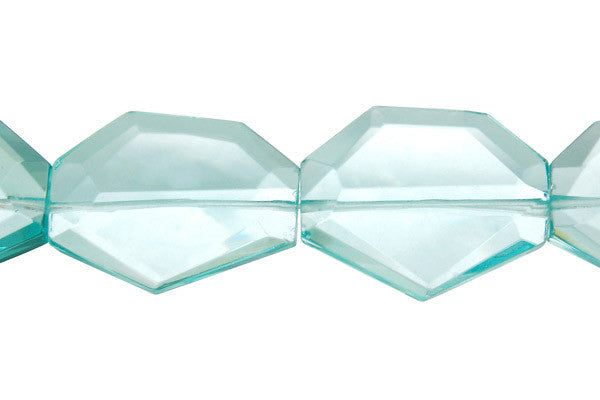 Aqua Quartz Glass Beads - Faceted Slab - 25x35mm - 16-inch - unbranded beads for jewelry making