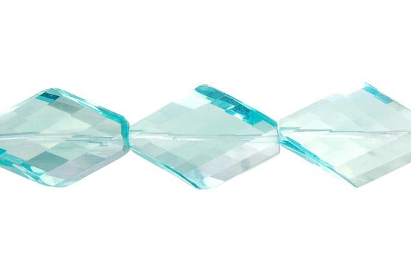 Aqua Quartz Glass Beads - Twisted Diamond - 20x30mm - 16-inch - unbranded beads for jewelry making