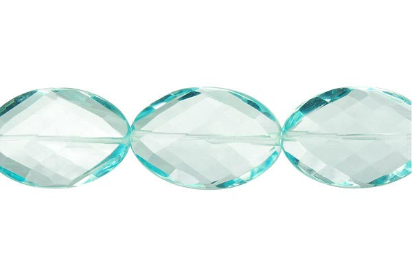 Aqua Quartz Glass Beads - Twisted Faceted Flat Oval - 20x30mm - 16-inch - unbranded beads for jewelry making