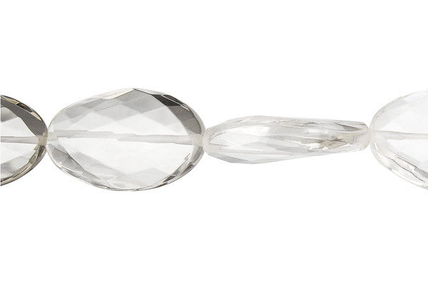 Clear Quartz Beads - Twisted Faceted Flat Oval - 20x30mm - 16-inch - unbranded beads for jewelry making