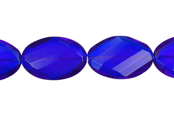 Royal Blue Quartz Glass Beads - Twisted Faceted Flat Oval - 20x30mm - 16-inch - unbranded beads for jewelry making