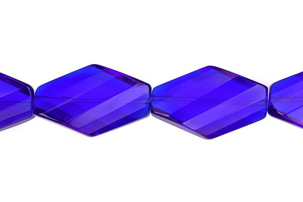 Royal Blue Quartz Glass Beads - Twisted Diamond - 20x30mm - 16-inch - unbranded beads for jewelry making