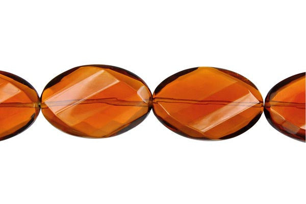 Amber Quartz Glass Beads - Twisted Faceted Flat Oval - 20x30mm - 16-inch - unbranded beads for jewelry making