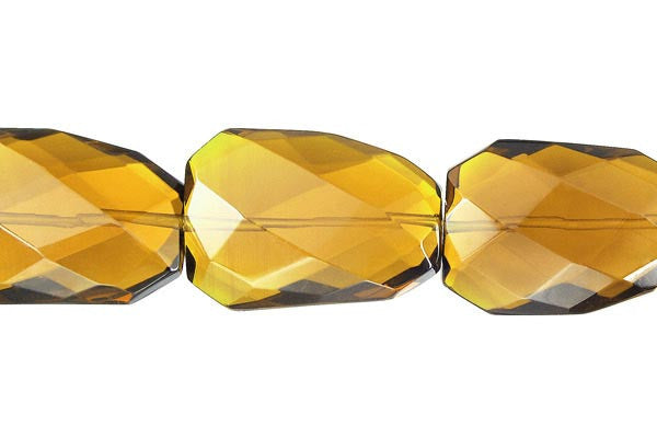 Champagne Quartz Glass Beads - Twisted Faceted Flat Slab - 22x30mm - 16-inch - unbranded beads for jewelry making