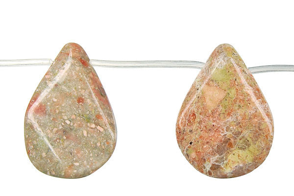 Unakite Flat Briolette - 25x35mm - Piece - unbranded Unakite pendant for jewelry making