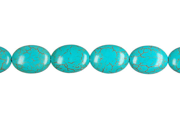 Howlite Beads - Turquoise) Flat Oval - 12x16mm - 16-inch - unbranded beads for jewelry making