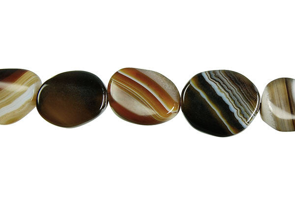Sardonyx Beads - Coffee - Twisted Flat Oval - 13x18mm - 14-16-inch - unbranded beads for jewelry making