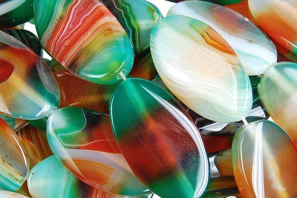 Agate Beads - Rainbow) Twisted Flat Oval - 18x32mm - 16-inch - unbranded beads for jewelry making