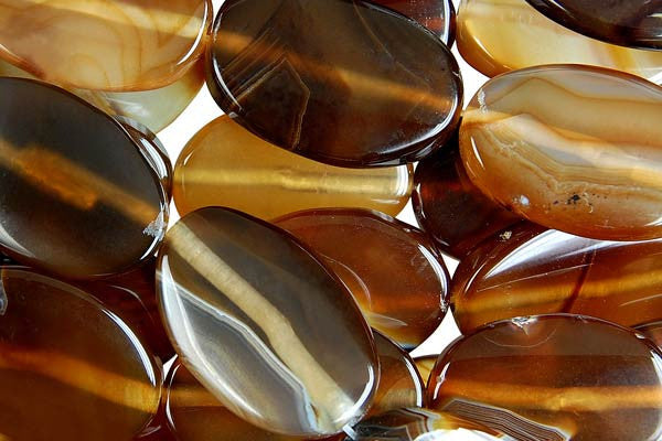Sardonyx Beads - (Coffee Flat Oval Beads - 20x30mm - 16-inch - unbranded beads for jewelry making