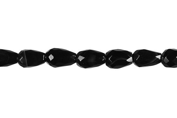 Black Onyx Beads - Faceted Briolette (Vertical Drilled) (B) - 6x9mm - 16-inch - unbranded beads for jewelry making