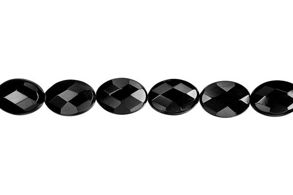 Black Onyx Beads - AAA) Faceted Flat Oval - 12x16mm - 16-inch - unbranded beads for jewelry making