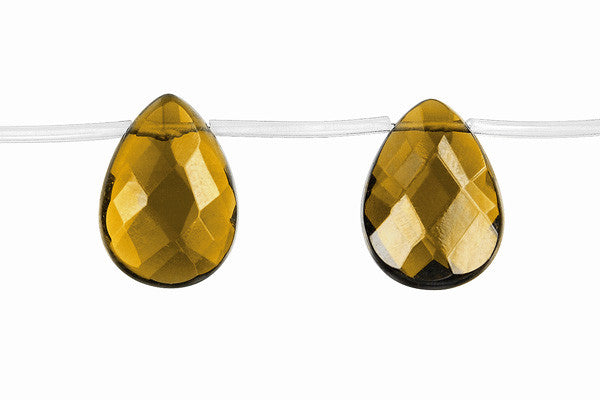 Champagne Quartz Glass Beads - Faceted Flat Briolette - 18x25mm - 8-inch - unbranded beads for jewelry making