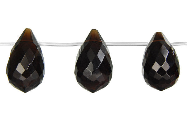 Smoky Quartz Glass Beads - Faceted Briolette - 16x25mm - 8-inch - unbranded beads for jewelry making