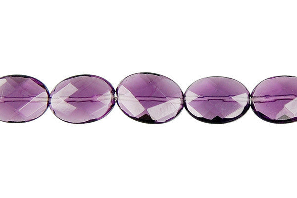 Amethyst Quartz Glass Beads - Faceted Flat Oval - 8x12mm - 16-inch - unbranded beads for jewelry making
