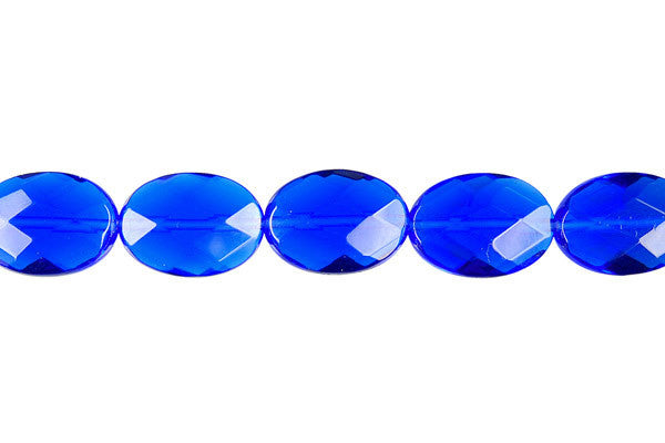 Royal Blue Quartz Glass Beads - Faceted Flat Oval - 8x12mm - 16-inch - unbranded beads for jewelry making